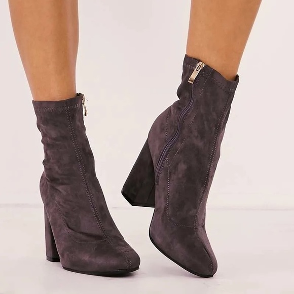 NEW Grey Faux Suede Sock Booties - Picture 4 of 4